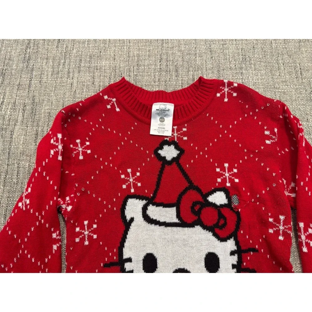 Hello Kitty Christmas Sweater Long Length Red And White Womens Size XXS‎